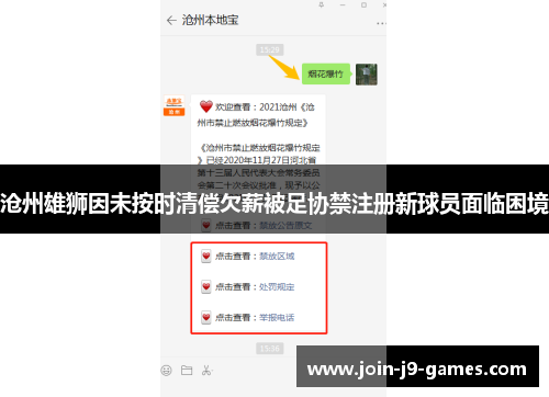沧州雄狮因未按时清偿欠薪被足协禁注册新球员面临困境